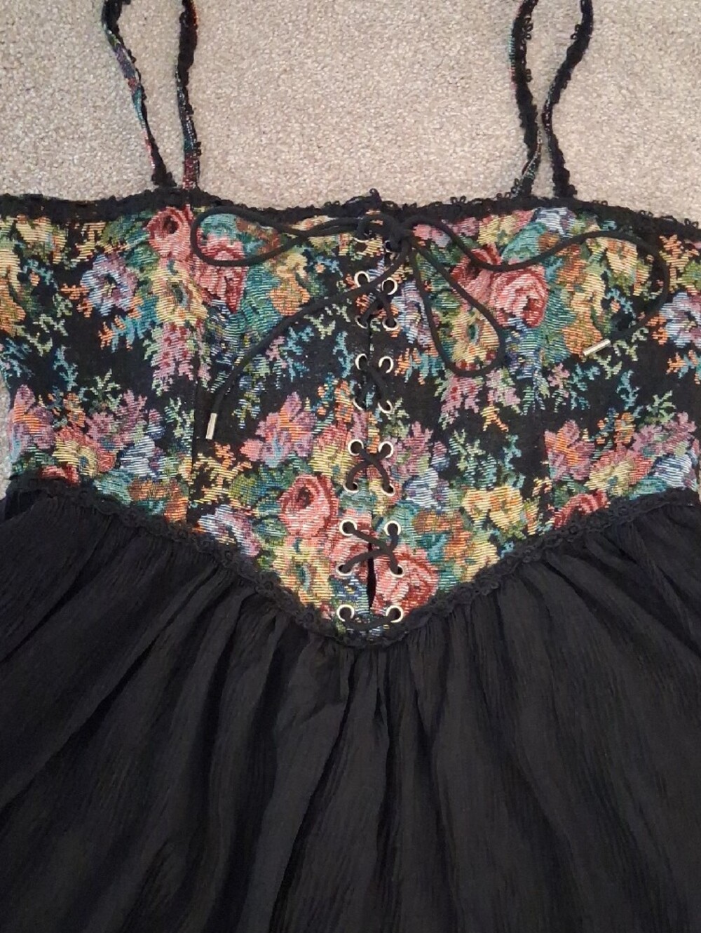 Cider Floral Tapestry Corset Mini Dress in Black - Picture 9 of 10